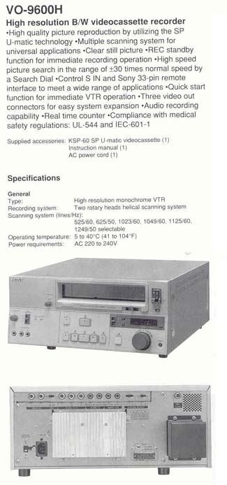 SONY HI BAND RECORDER PLAYER MEDICAL VO90600H - PROFESSIONAL VIDEO EQUIPMENT