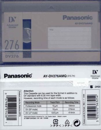   PANASONIC MASTER QUALITY 276 MIN LARGE DV TAPE (Panasonic Code: AYDVM276AMQ) - VIDEO TAPE SUPPLIES