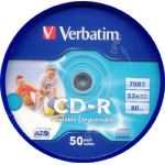 VERBATIM CDR 80 MIN INKJET PRINTABLE WHITE FULL SURFACE 52X 50 PACK 43438