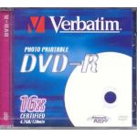VERBATIM DVD-R 4.7GB 16X INKJET PRINTABLE JEWELLED CASE. code: 43521