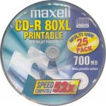 MAXELL CDR 80 MIN MULTIPURPOSE PRINTABLE (INKJET OR THERMAL) WHITE LABEL 52X SPEED PACK OF 25 - COMPUTER, CD & DVD SUPPLIES