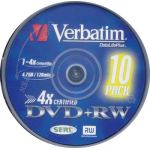 VERBATIM DVD47PLUSRW+RW 4.7GB 4X REWRITABLE 10 IN CAKEBOX 43488