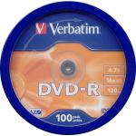 VERBATIM DVD-R 4.7GB MATT SILVER 16x 100 SPINDLE. code: 43549