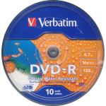 VERBATIM DVD 4.7GB -r 16x 10 cakebox pack, full white inkjet printable. Watershield media. code: 43763