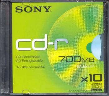 SONY CDR 80 MIN/700MB PACK OF 10 IN SLIM JEWELLED CASE 48X - COMPUTER, CD & DVD SUPPLIES