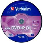 VERBATIM 8.5GB DUAL LAYER NON-PRINTABLE, +r, 2.4x 10 PACK. code: VERBATIM 43562