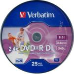 VERBATIM 8.5GB DUAL LAYER+R 2.4X PHOTO PRINTABLE 25 PACK. code: VERBATIM 43572