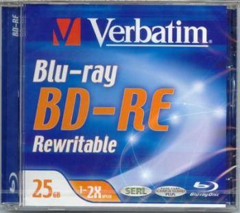 VERBATIM BLU RAY SINGLE LAYER 25GB 1-2x REWRITABLE, 135 MIN HD VIDEO, 9MB PER SECOND COMPUTER CD/DVD SUPPLIES