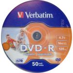 VERBATIM DVD-R 4.7GB INKJET WHITE FULL SURFACE 50 PACK. code: 43533