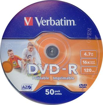 VERBATIM DVD-R 4.7GB INKJET WHITE FULL SURFACE 50 PACK CD/DVD SUPPLIES