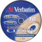 VERBATIM CDR 80 700MB REWRITABLE ULTRA SPEED 16x - 24x FOR ULTRA SPEED DRIVES ONLY 10 PACK