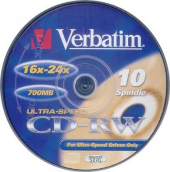 VERBATIM CDR 80 700MB REWRITABLE ULTRA SPEED 16x - 24x FOR ULTRA SPEED DRIVES ONLY 10 PACK