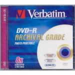 VERBATIM DVD-R 4.7GB 43637 8x 3/4 INKJET PHOTO PRINTABLE ARCHIVAL GRADE IN JEWEL CASE