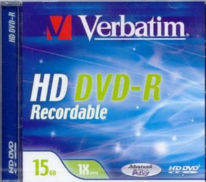 VERBATIM 15GB HD DVD -R 2 SPEED SINGLE LAYER HD DVD JEWEL CASE