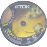 TDK CDR 80 MIN 700MB 52x LIGHTSCRIBE DISCS IN 10 PACK. PRINTABLE IN LIGHTSCRIBE COMPATIBLE RECORDERS. COMPUTER, CD AND DVD SUPPLIES