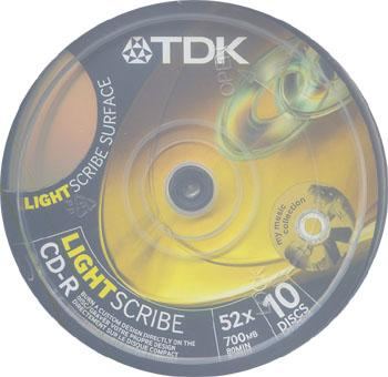 TDK CDR 80 MIN 700MB 52x LIGHTSCRIBE DISCS IN 10 PACK. PRINTABLE IN LIGHTSCRIBE COMPATIBLE RECORDERS. COMPUTER, CD AND DVD SUPPLIES