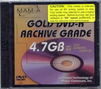 MAM-A DVD 4.7GB -R 8x ARCHIVAL GOLD DYE IN JEWELLED CASE.