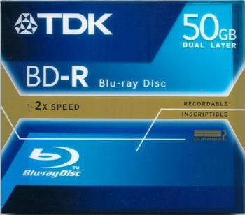 TDK BLU RAY DUAL LAYER, 50GB, 1-2x, DURABIS HARD COATING.