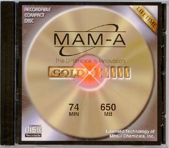 MAM-A CDR74 650MB 52x GOLD IN JEWEL CASE, LOGO. IDEAL FOR DATA STORAGE.
