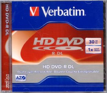 VERBATIM 30GB HD DVD -R ONE SPEED DUAL LAYER HD DVD JEWEL CASE