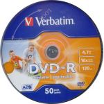 VERBATIM DVD -R 4.7GB 16x FULL PRINTABLE SURFACE (ID BRANDED) 50 PACK 43649
