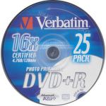 VERBATIM DVD+R 4.7GB 16x FULL PHOTO INKJET PRINTABLE IN 25 PACK - COMPUTER, CD & DVD SUPPLIES
