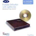 LACIE LIGHTSCRIBE DVD 4.7GB + & -r @8x and REWRITABLE, CD up to 24x, DVD-RAM @5x, DVD 8.5GB + & -r @4x.  FW400. WITH TOAST FOR MAC. code: LACIE 301231