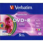 VERBATIM 4.7GB +r 16x LIGHTSCRIBE DISCS, 5 COLOURS, SLIM CASES code: VERBATIM 43658