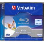 VERBATIM BLU RAY SINGLE LAYER, JEWEL CASE, 25GB, 4x, WHITE INKJET PRINTABLE 40mm TO 118mm. 135 MIN HD VIDEO, 9MB PER SECOND COMPUTER CD/DVD SUPPLIES