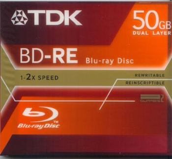 TDK BLU RAY DUAL LAYER, 50GB, 1-2x, REWRITABLE, DURABIS2 COATING. code: BD-RE50JC2XE