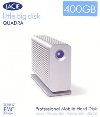 LACIE 400GB LITTLE BIG DISK QUADRA, eSATA, USB2, FW400 & FW800 7200 RPM HARD DRIVE WITH BUILT IN RAID. code: 301316EK