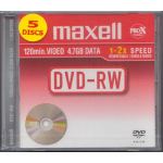 MAXELL DVD-RW 4.7GB REWRITABLE 1-2x, 5 PACK IN JEWEL CASE   - COMPUTER, CD & DVD SUPPLIES