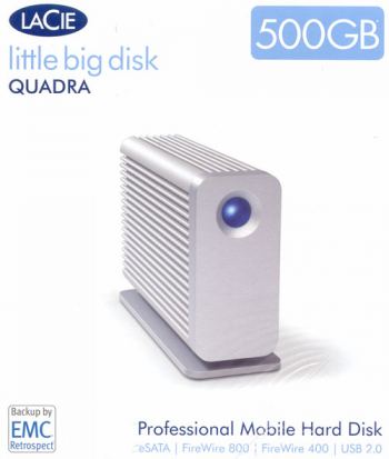 LACIE 500GB LITTLE BIG DISK QUADRA, eSATA, USB2, FW400 & FW800 5400 RPM HARD DRIVE WITH BUILT IN RAID. code: LACIE 301317EK