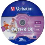 VERBATIM 8.5GB DUAL LAYER +r, 8x PRINTABLE 25 PACK. code VERBATIM 43667