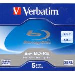VERBATIM BLU RAY SINGLE LAYER, 7.5GB, 2x, REWRITABLE, 8cm, FOR USE IN CAMCORDERS, HARD COAT, SERL. code: 43663 -5pk, 43662 single