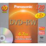 PANASONIC PACK OF 10 IN SLIMCASE DVD 4.7GB -r REWRITABLE 1-2x. code: LM-RW120E10