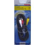 HAMA 2 METRE 3 PHONO (VIDEO AND STEREO AUDIO) TO 4 PIN 2.5mm MINI JACK (RIGHT ANGLED). code: 074212