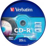 VERBATIM CDR 80 MIN 25 PACK CAKEBOX RECORDABLE CD IN FORM OF VINYL RECORD 52x INKJET PRINTABLE 43710