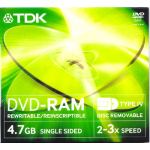 TDK DVD-R 4.7GB REWRITABLE RAM TYPE IV REMOVABLE 2-3x. code: TDK-RAM47C4EB